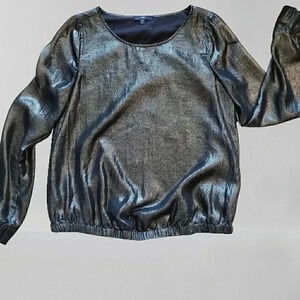 GAP Metallic Pullover Blouse – Black/Steel – Size XS ✨